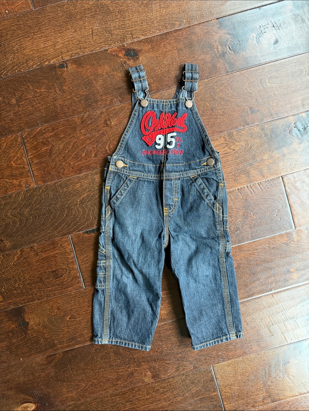 OshKosh B'gosh Dark Blue Denim Overalls with Red Embroidery